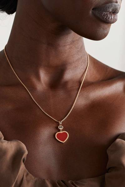 Chopard Happy Hearts 18-karat rose gold, carnelian and diamond necklace outlook