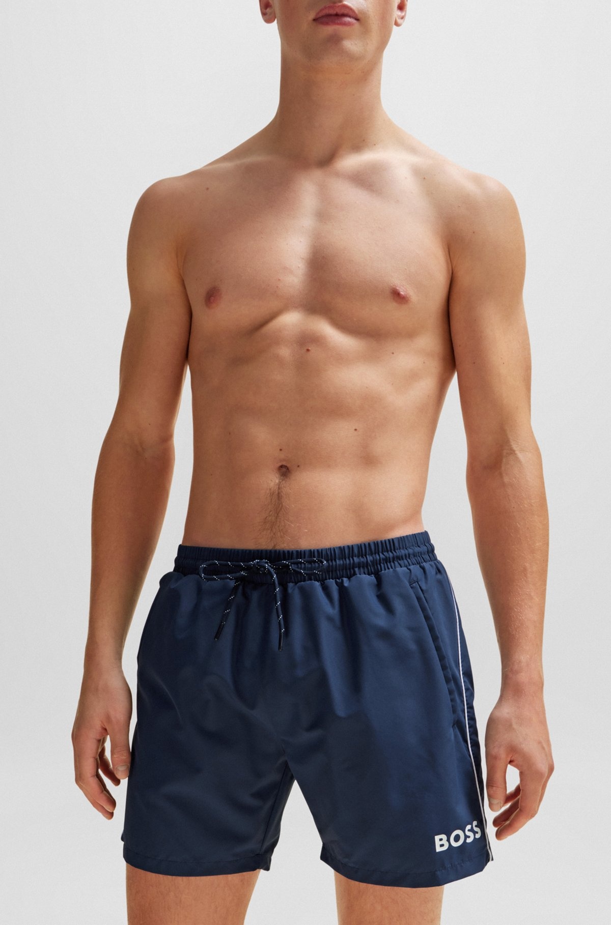 QUICK-DRYING SWIM SHORTS WITH LOGO AND PIPING - 3
