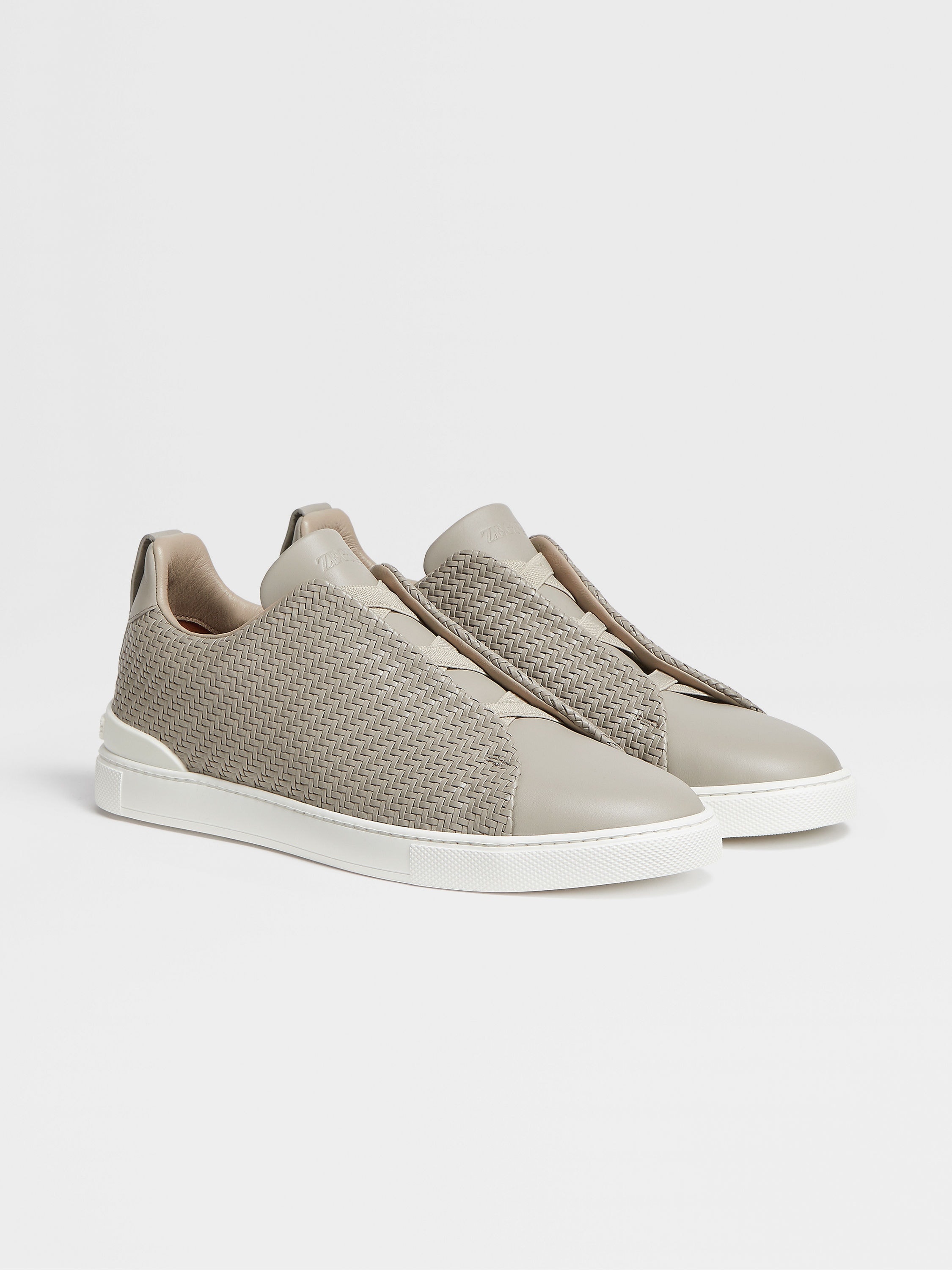 LIGHT GREY PELLETESSUTA™ LEATHER TRIPLE STITCH™ SNEAKERS - 3