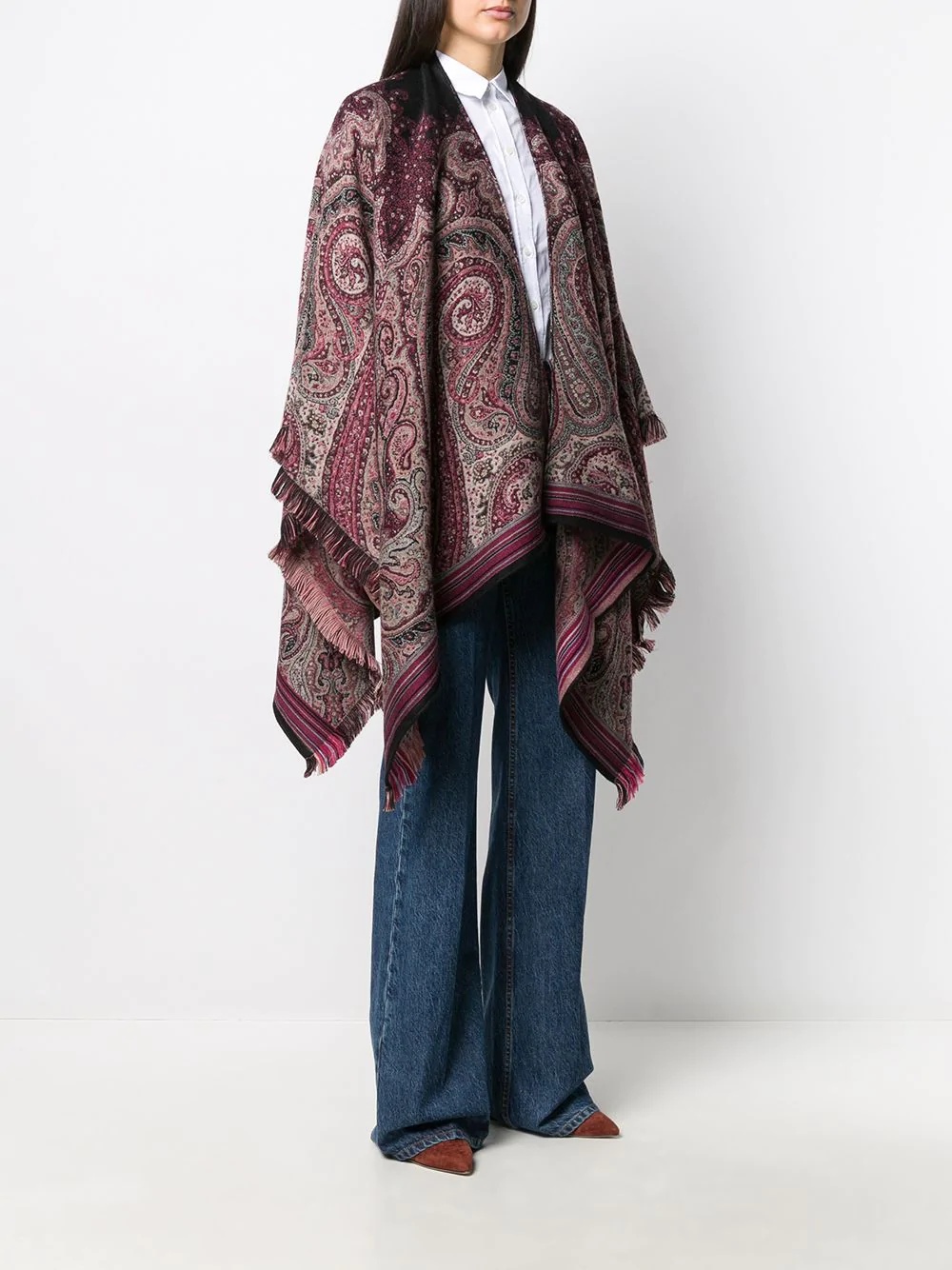 paisley-print frayed poncho - 3