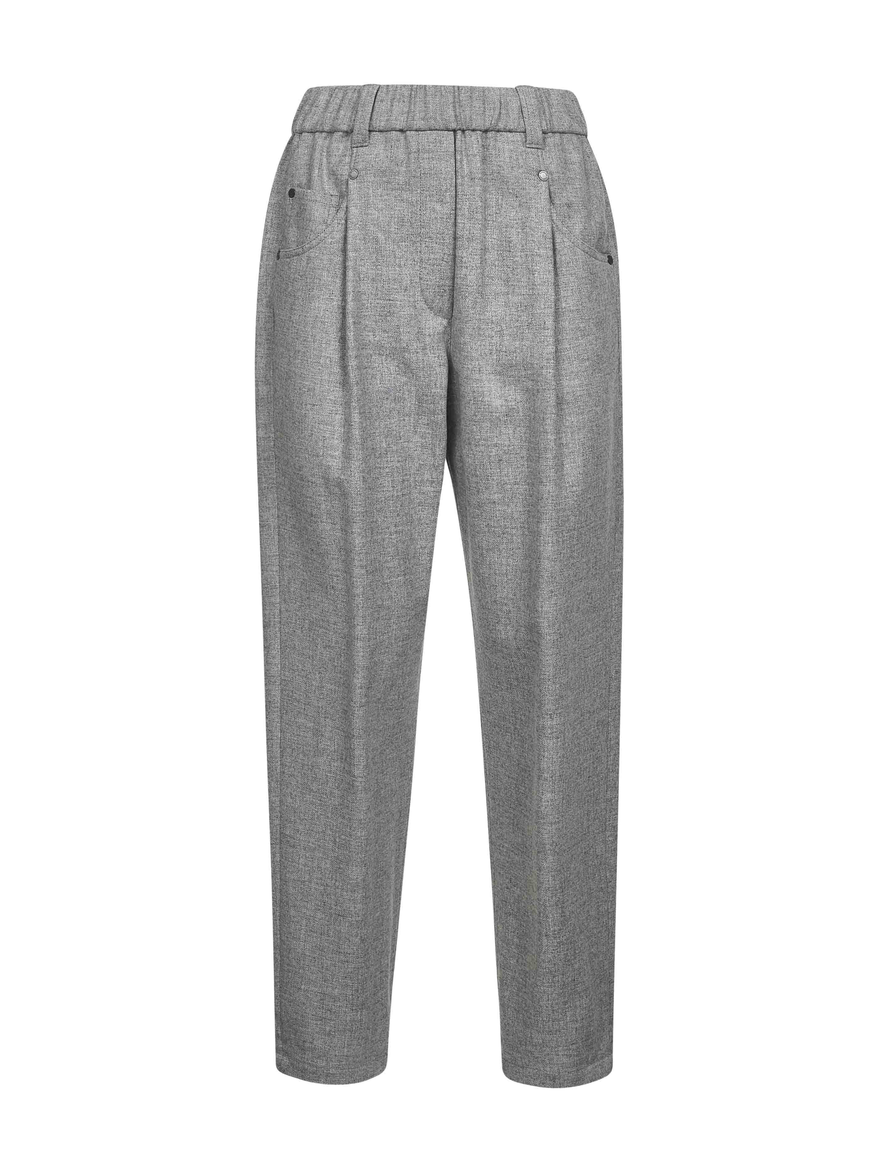 Brunello Cucinelli Women Grey Wool And Cashmere Baggy Trousers - 1