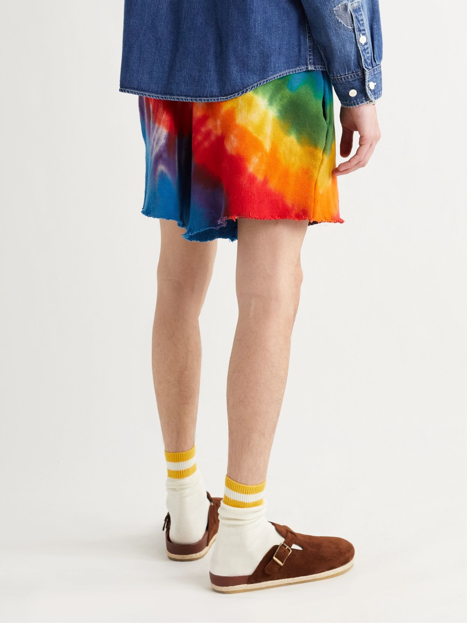 Rainbow Void Wide-Leg Tie-Dyed Cotton and Cashmere-Blend Shorts - 4