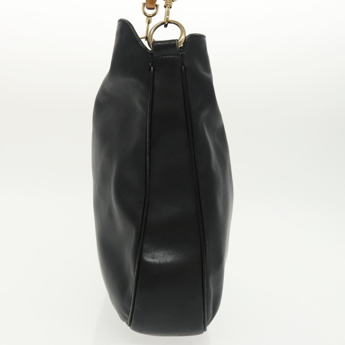GUCCI Bamboo Hand Bag Leather Black Gold 001 001 - 3