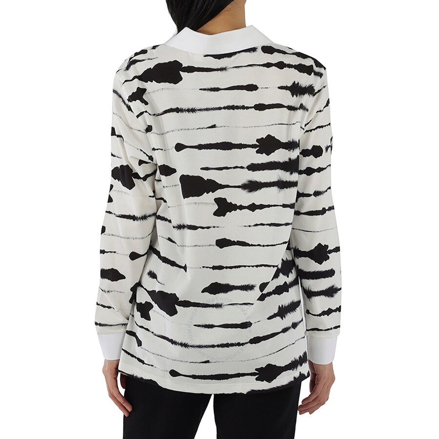 Burberry Ladies Monochrome Watercolor Printed Cotton Polo Shirt - 3