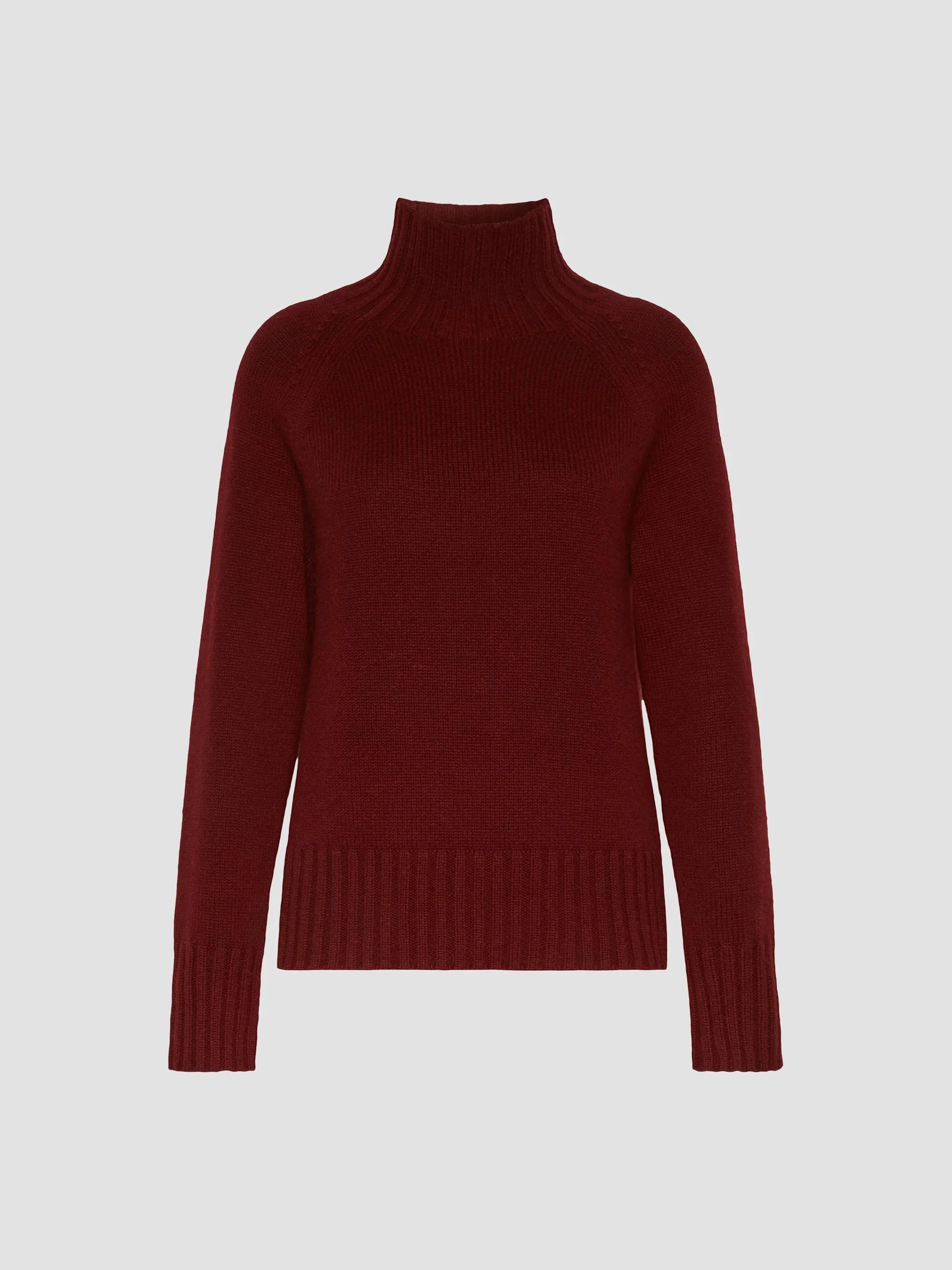 Women's Wool and Cashmere Yarn Polo Neck Sweater - Bordeaux - 1