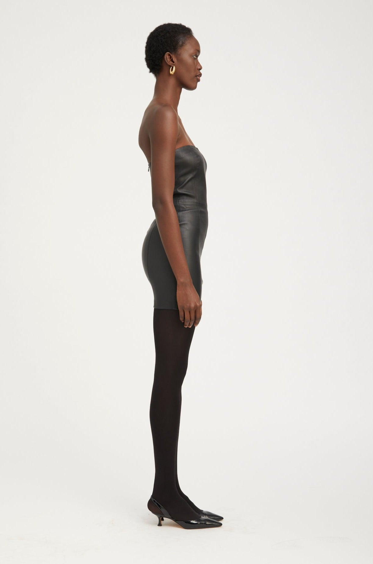 BLACK LEATHER STRAPLESS DRESS - 3