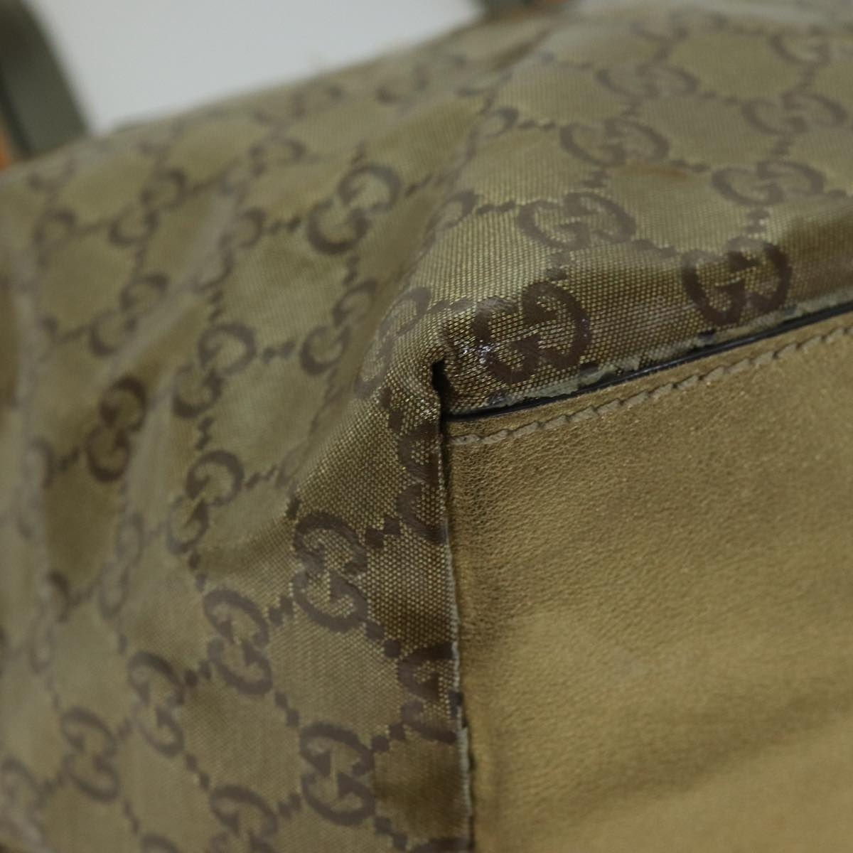 GUCCI GG Crystal Tote Bag Gold Gray Brown - 15