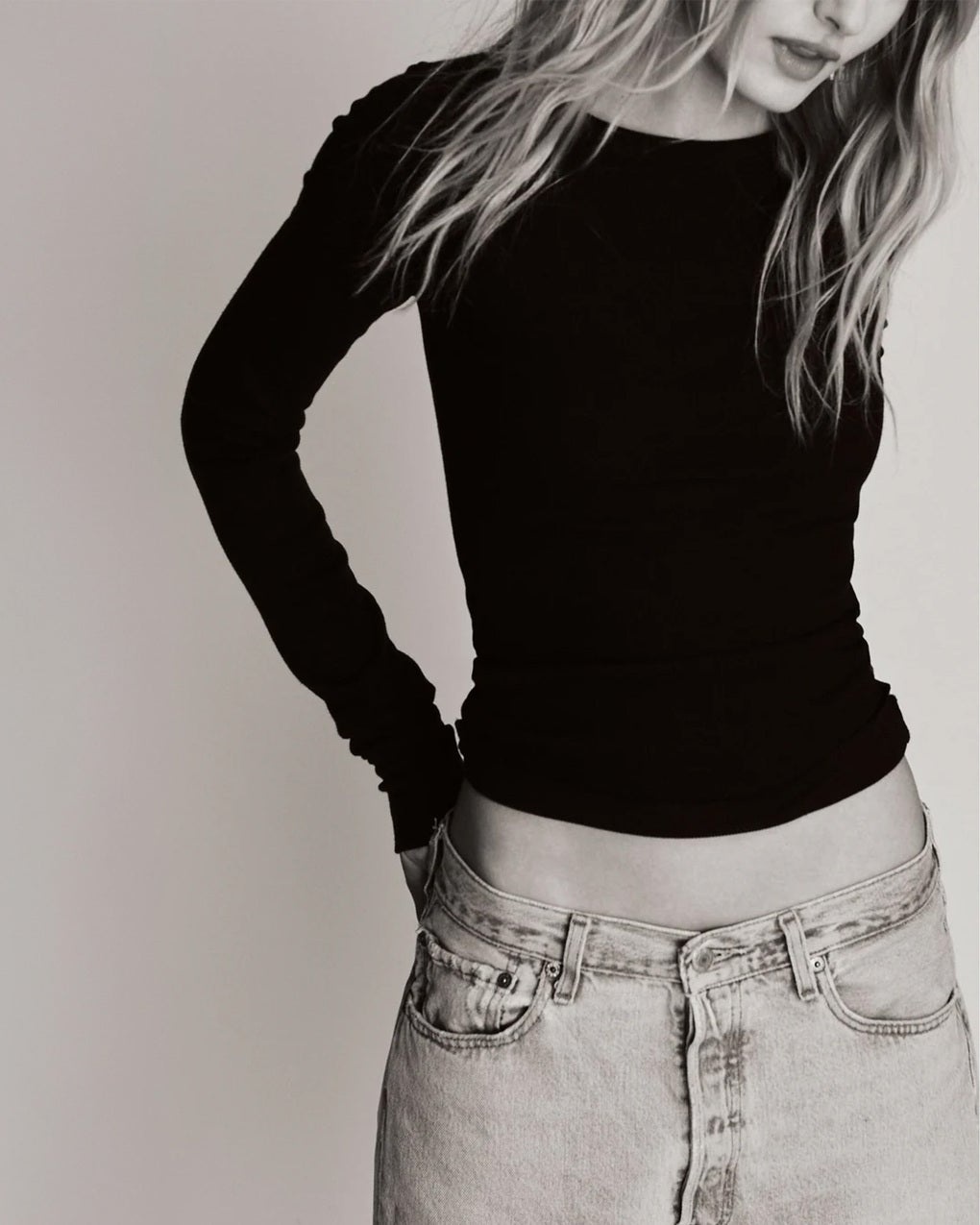 LONG SLEEVE FITTED TOP Black - 2