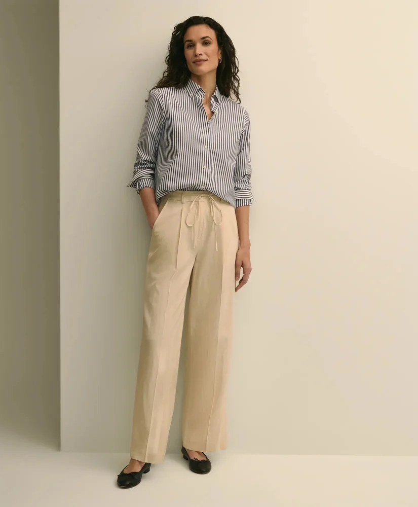 Linen-Cotton Blend Tie-Waist Wide-Leg Pants - 1
