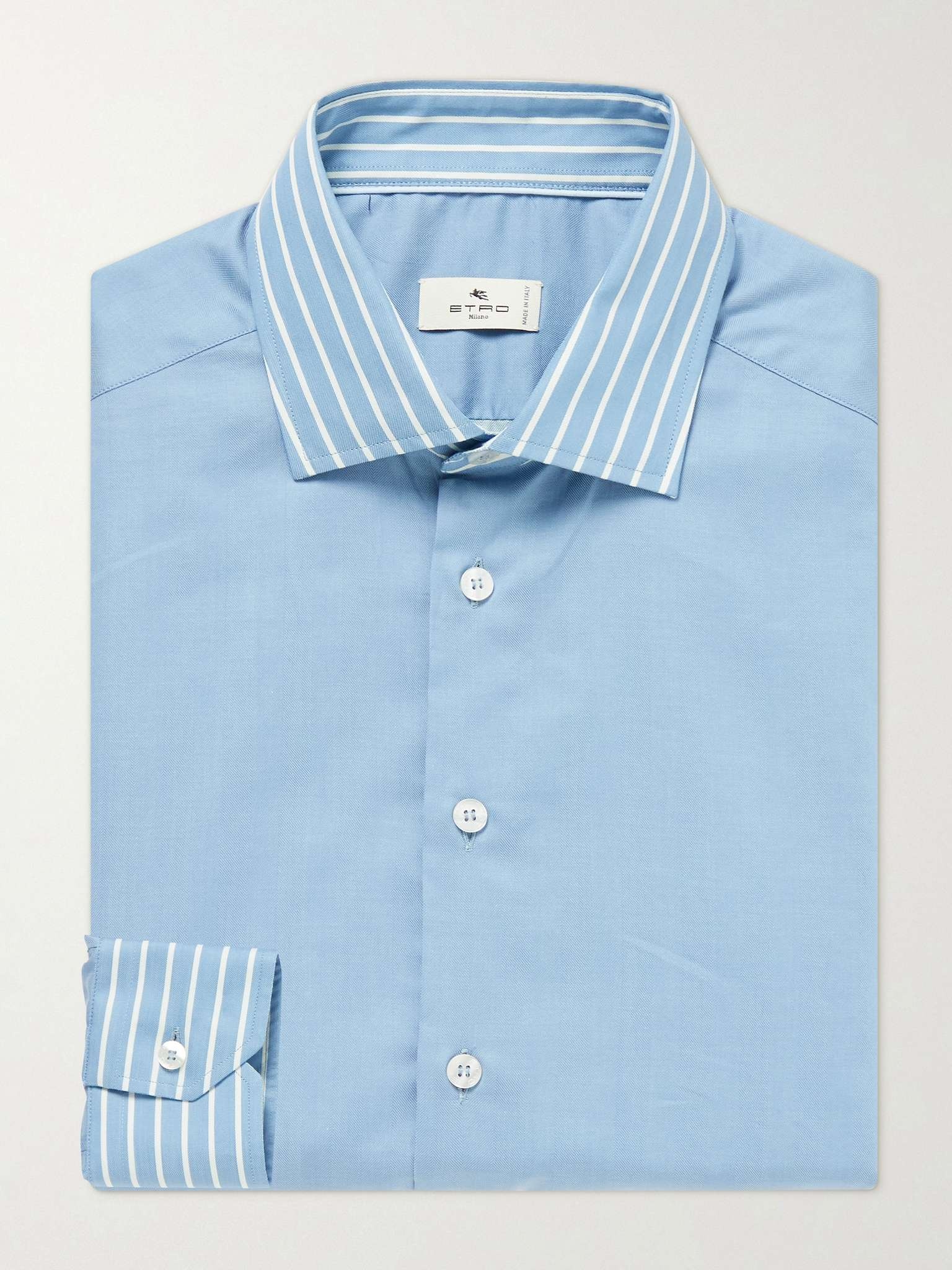 Slim-Fit Striped Herringbone Cotton Shirt - 1