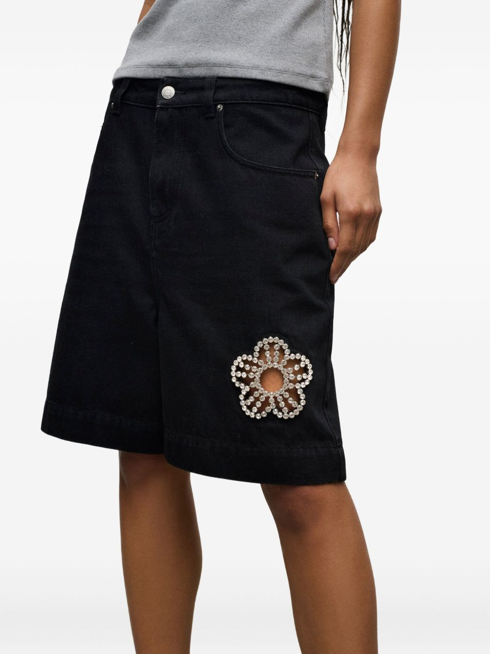 crystal-flower denim shorts - 4