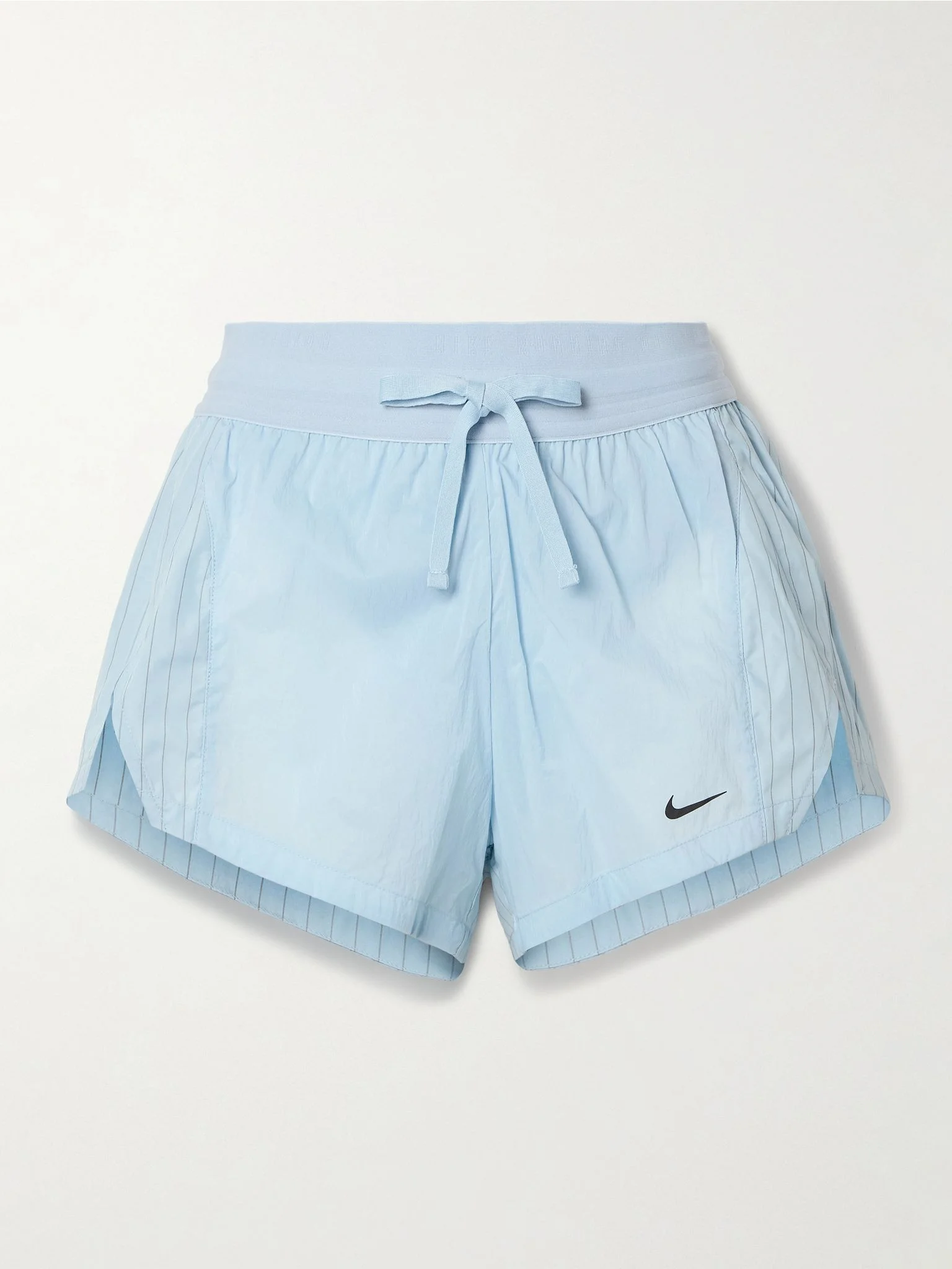 Running Division pinstriped paneled crinkled-shell shorts Light blue - 1