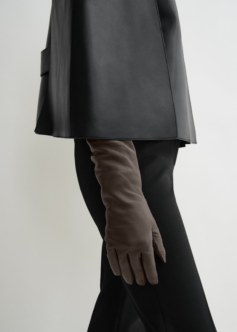 Long leather gloves brown 3