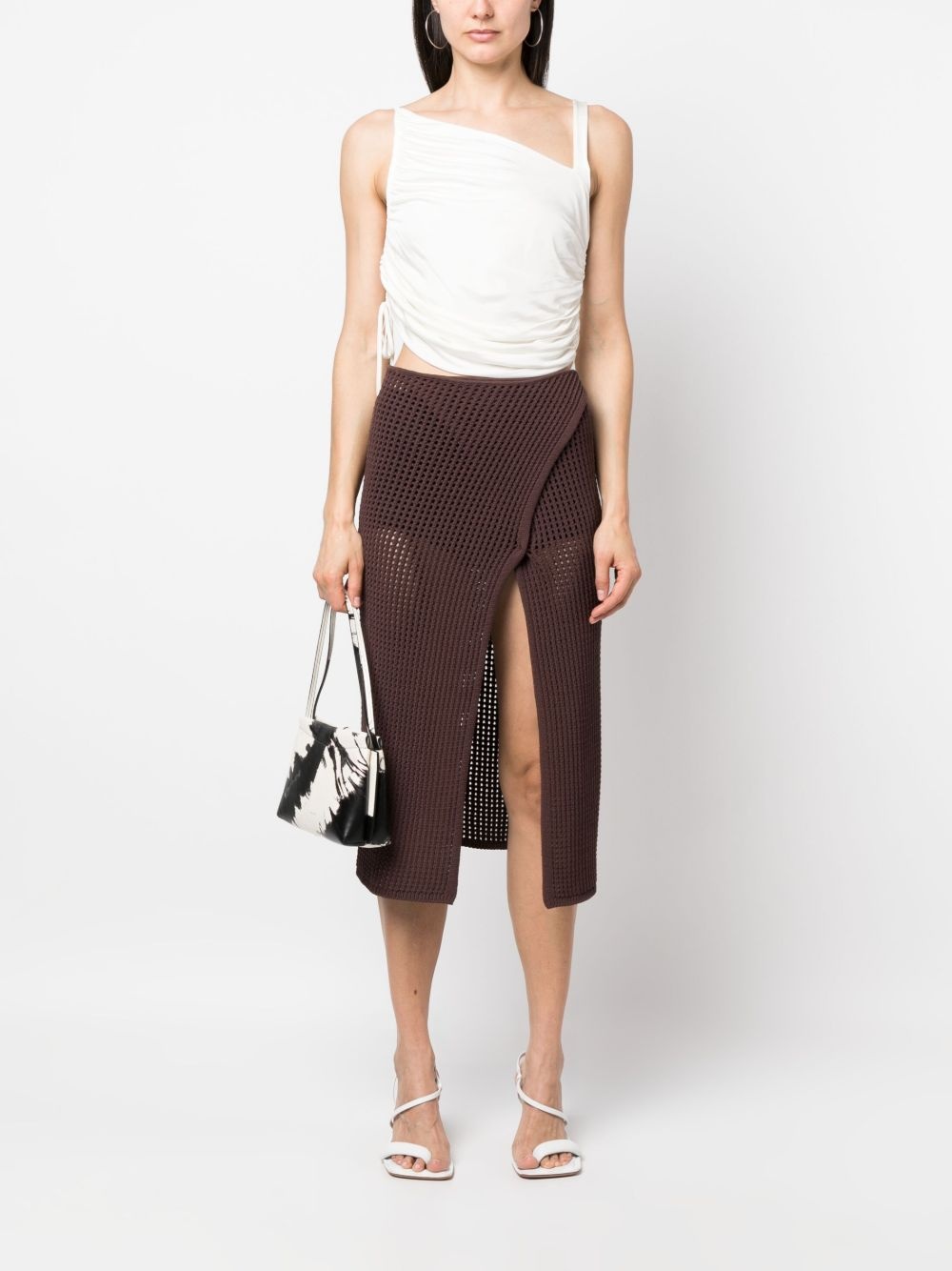 front-slit crochet-knit midi skirt - 2