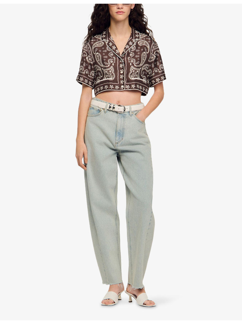 Sandro Bandana-Print Cropped Satin Shirt outlook