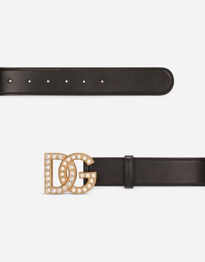 Dolce & Gabbana Calfskin belt with bejeweled DG logo outlook