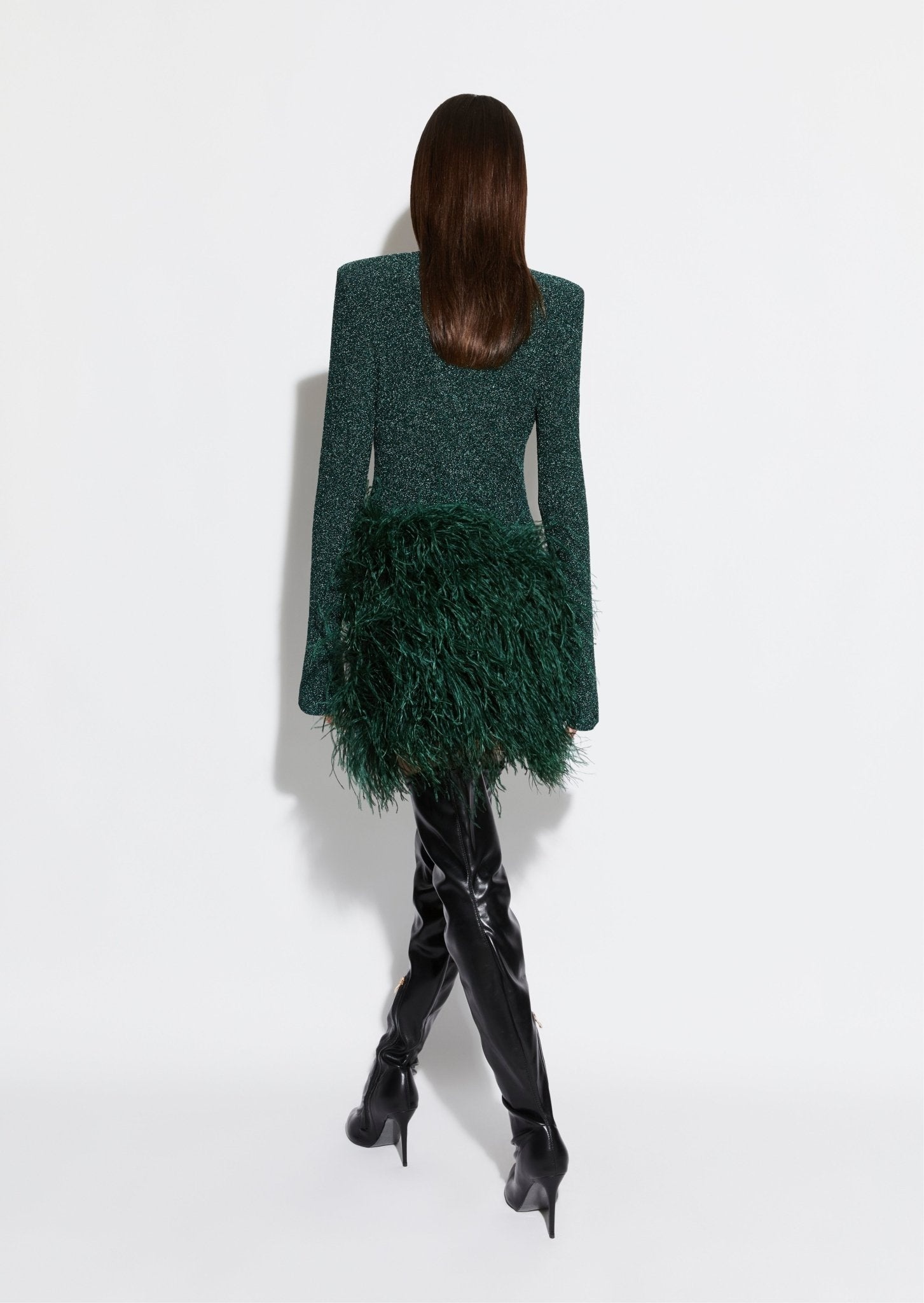 Metallic Jersey Dress With Feathers - 3