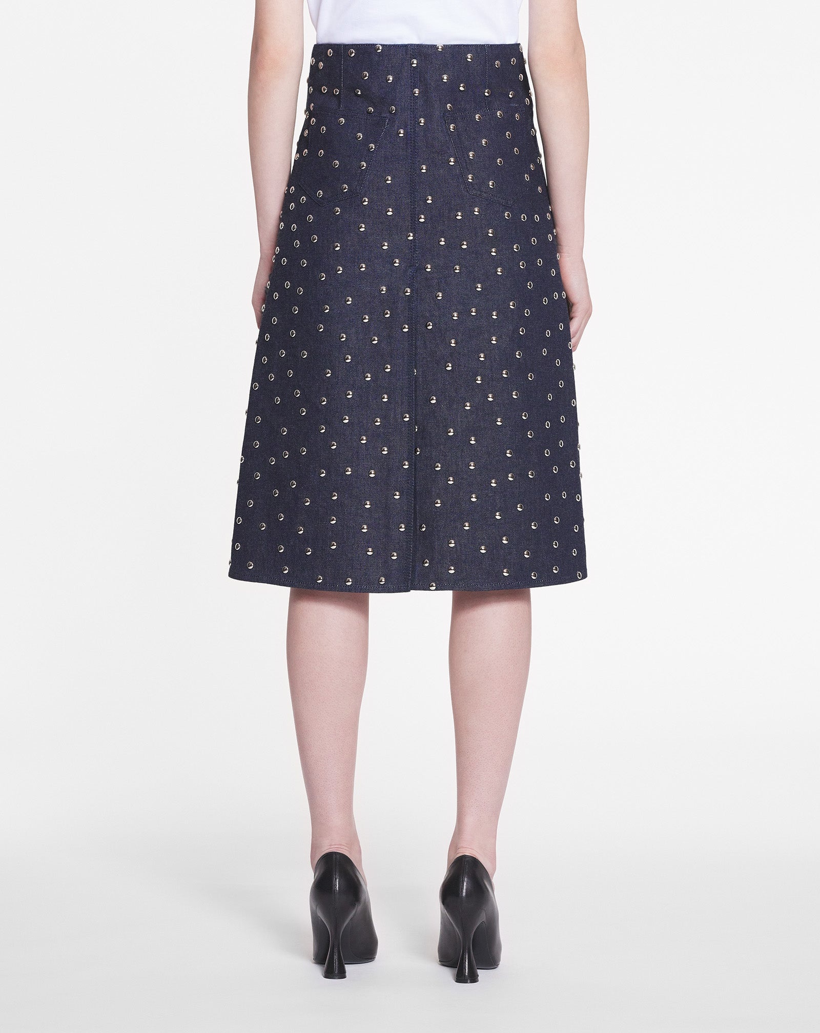STUD-DETAIL MID-LENGTH DENIM SKIRT - 4