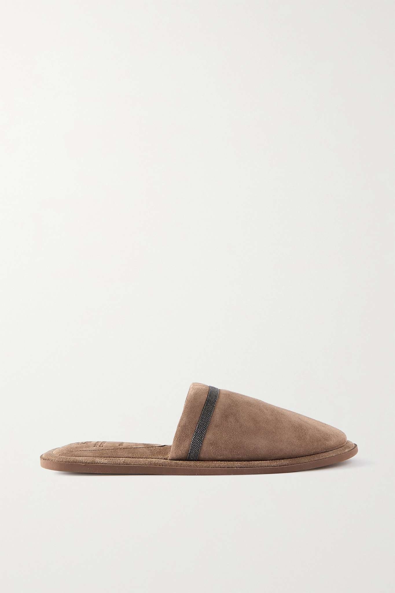 Bead-embellished suede slippers - 1