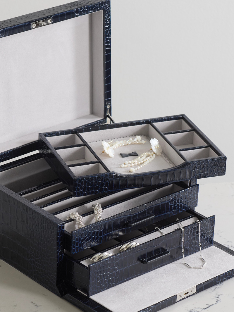 Smythson Mara Croc-effect Leather Jewelry Box outlook