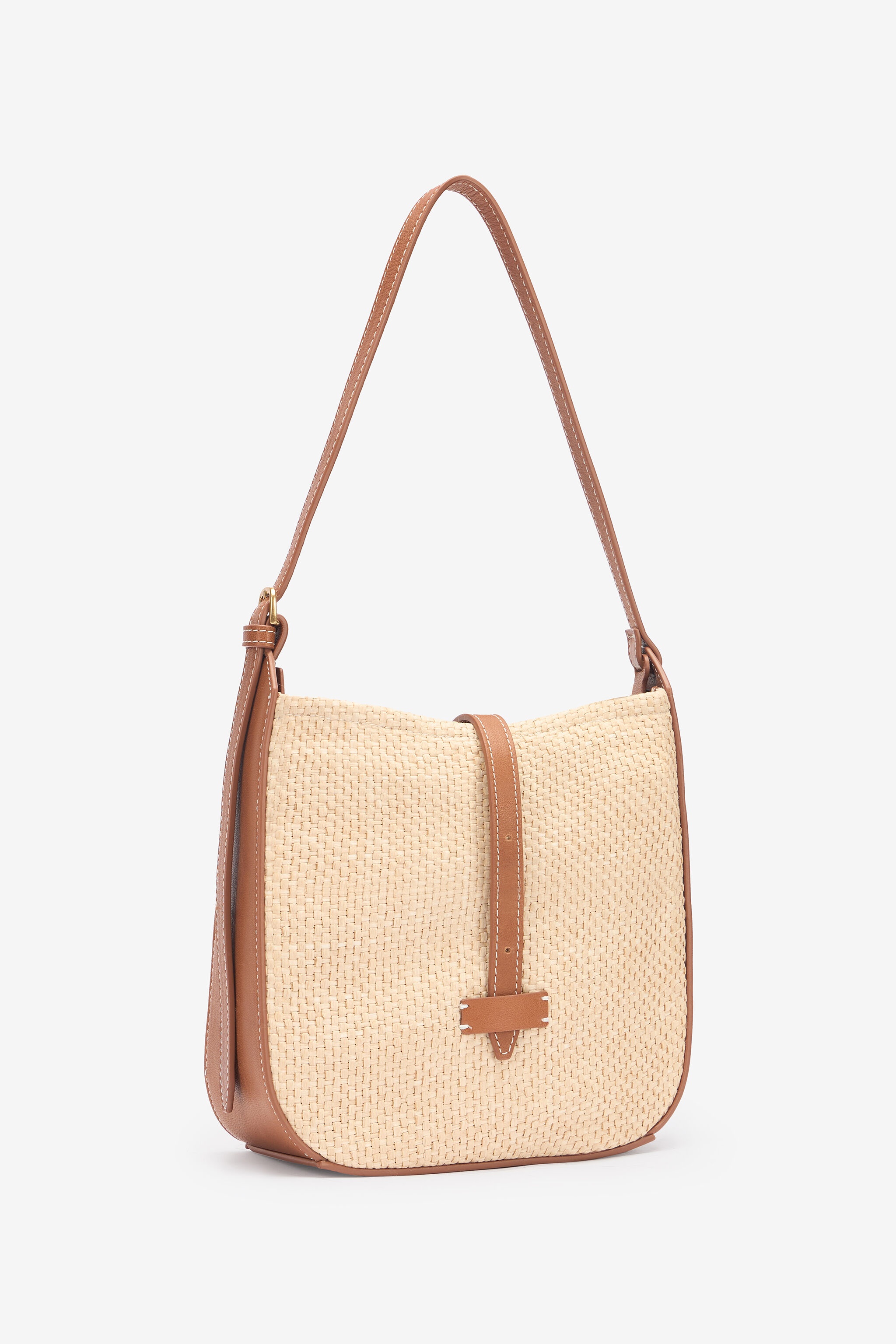 Beige Woven Medium Shoulder Bag - 5