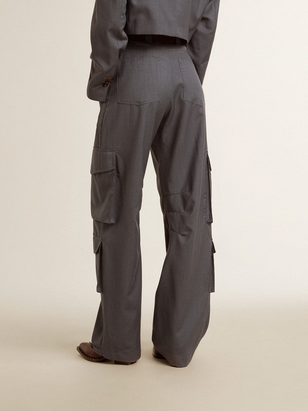 Women's cargo pants in baby blue wool - 4