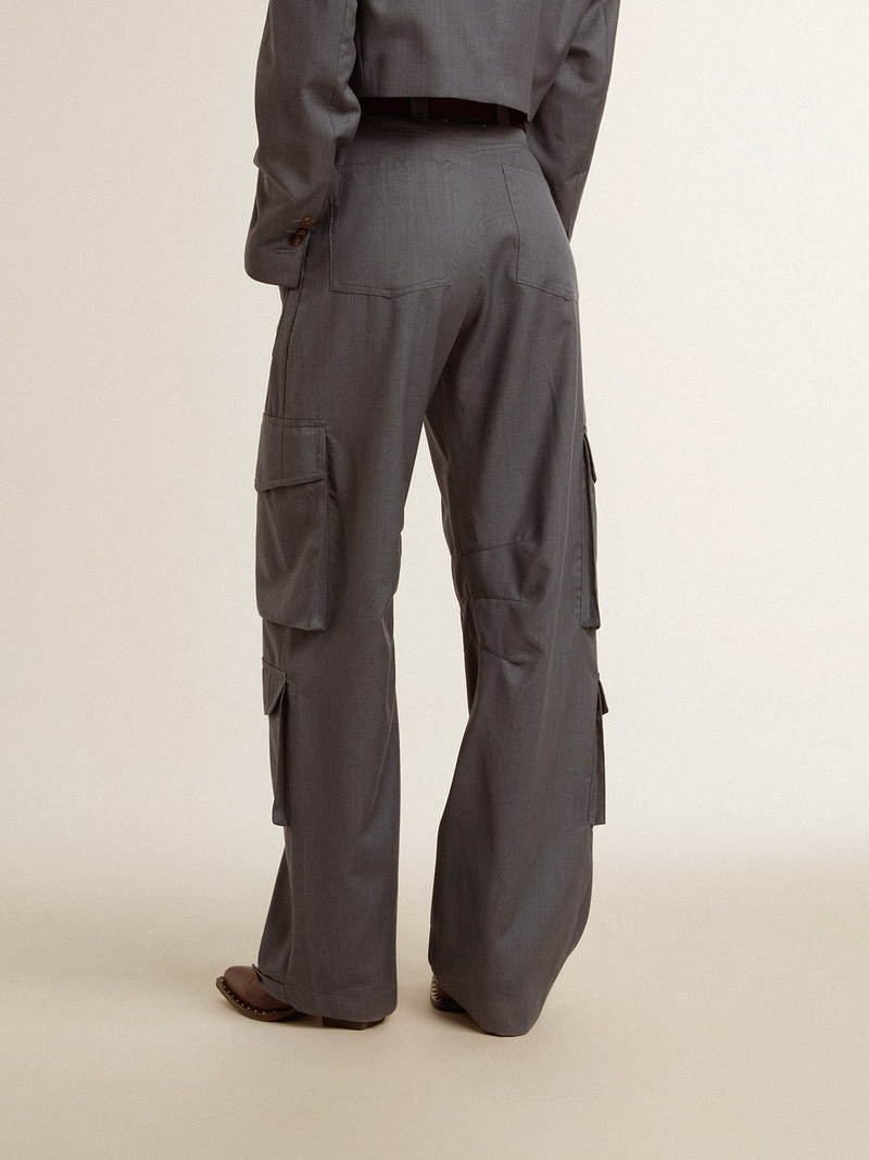 Women's cargo pants in baby blue wool 4