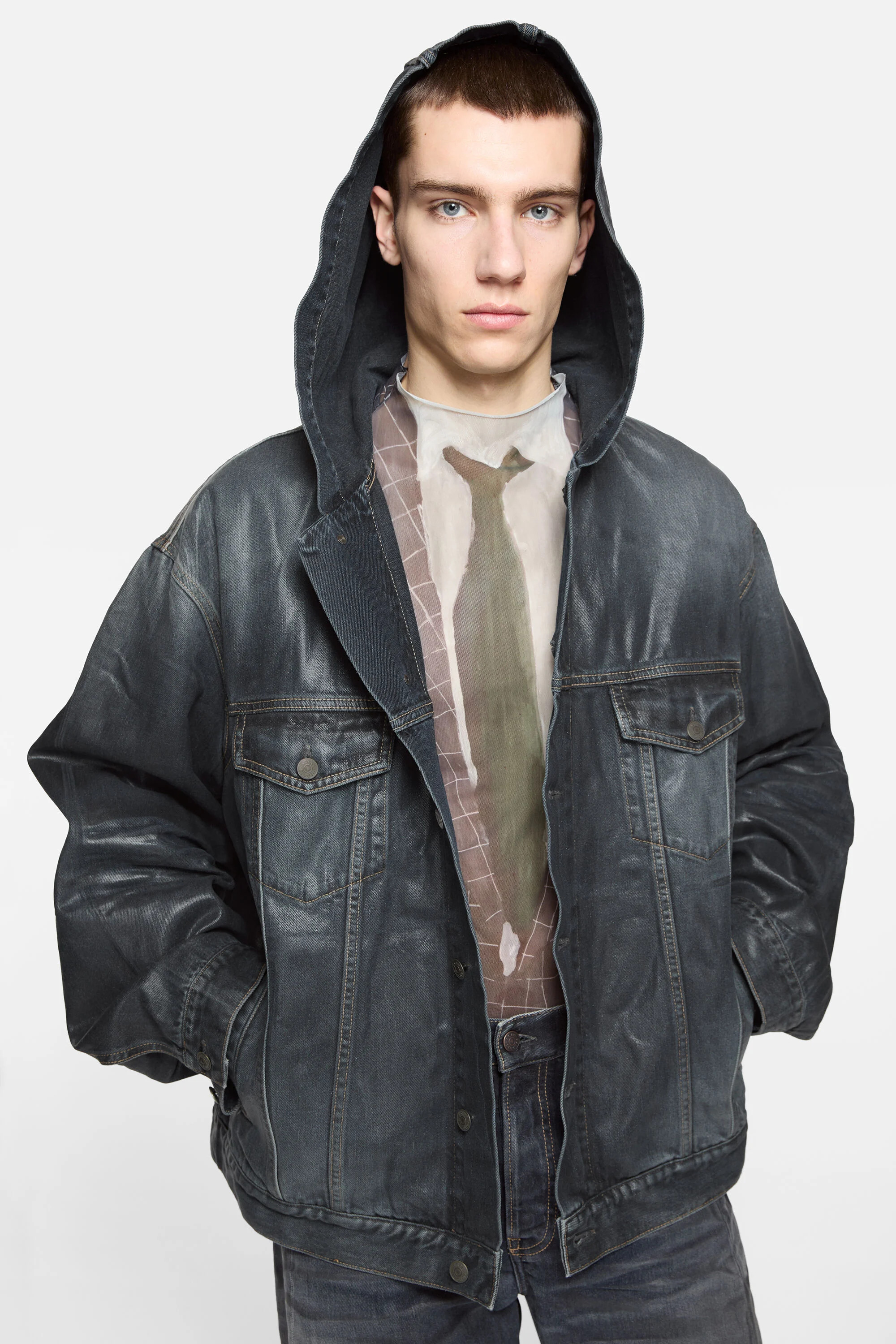 Denim jacket with hood - Black - 4