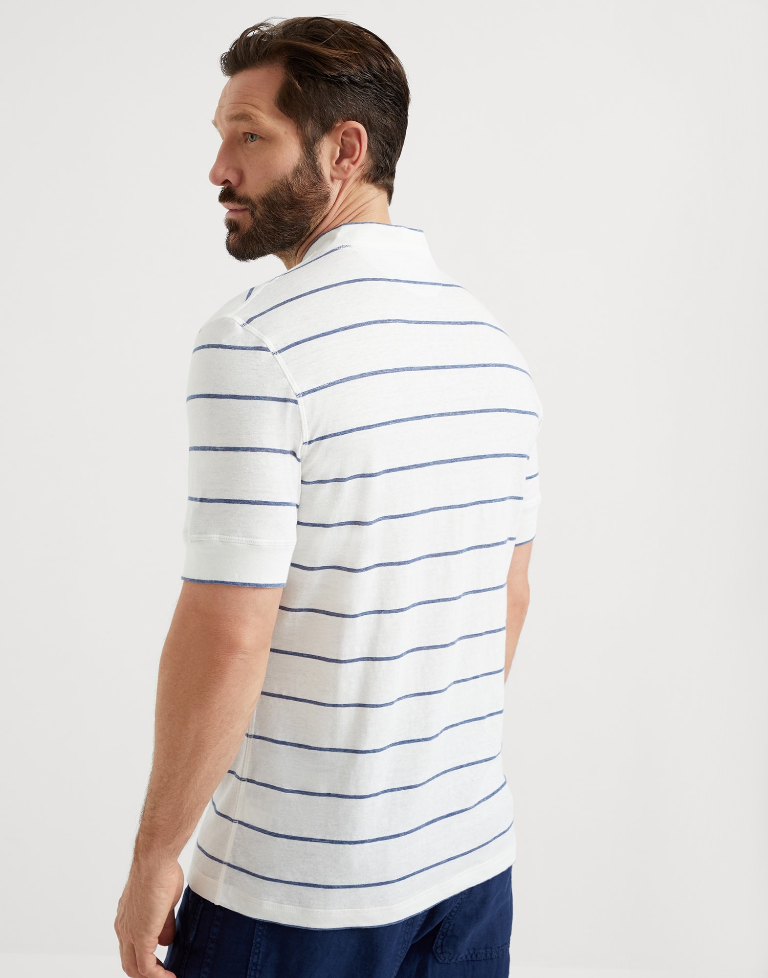 Linen and cotton striped jersey Henley collar T-shirt - 2