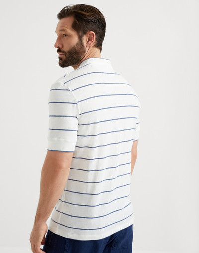 Brunello Cucinelli Linen and cotton striped jersey Henley collar T-shirt outlook