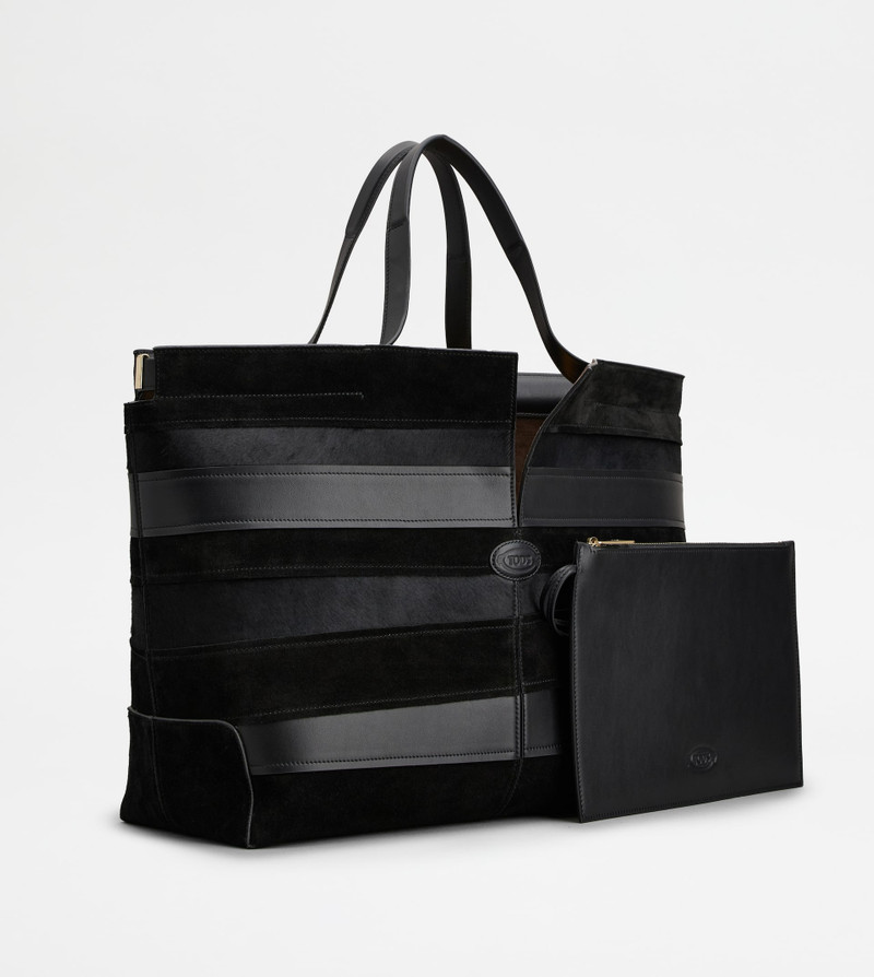 TOD'S DI BAG FOLIO IN SMOOTH LEATHER AND SUEDE MEDIUM - BLACK 3