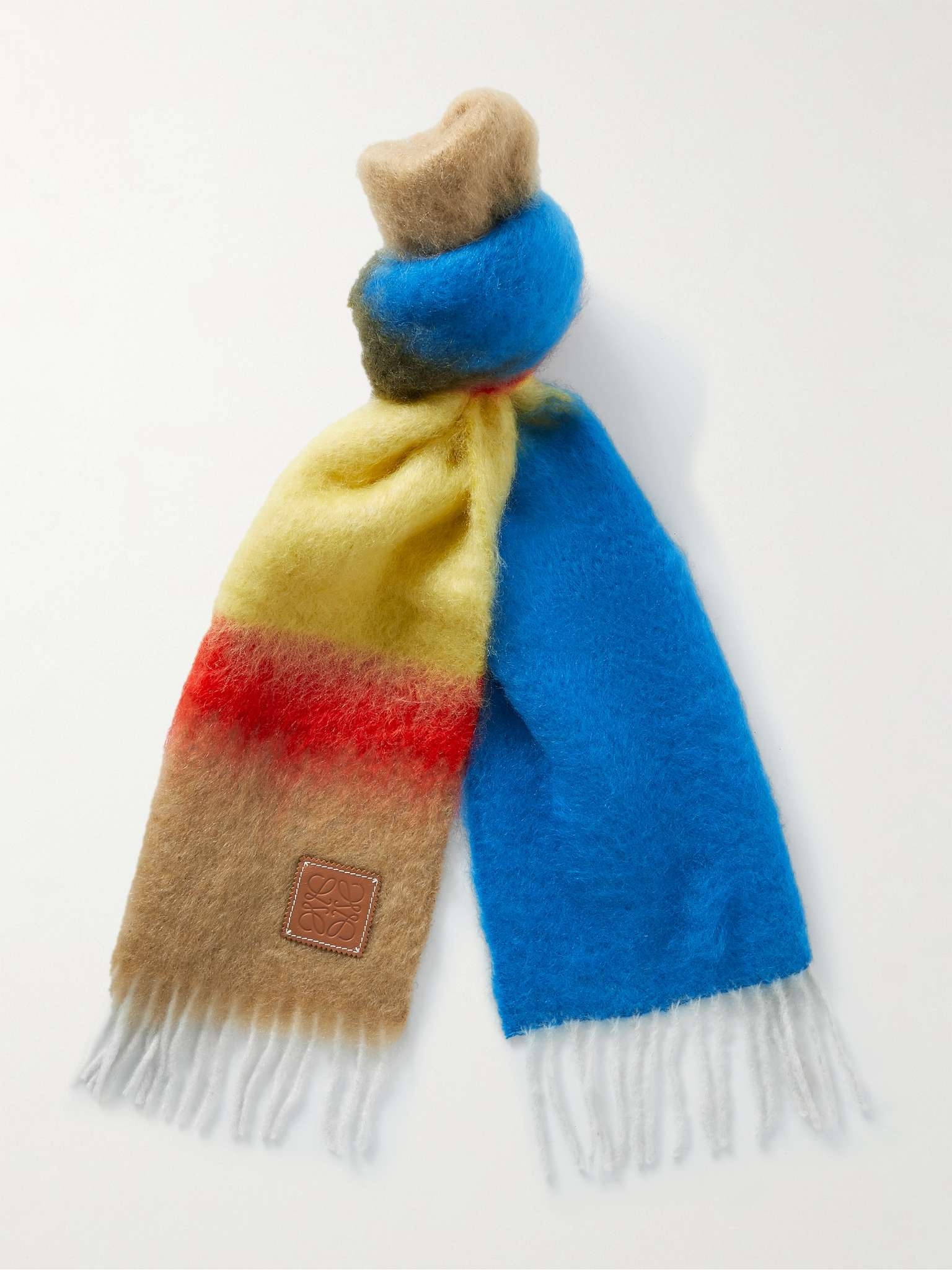 Logo-Appliquéd Fringed Striped Mohair-Blend Scarf - 1