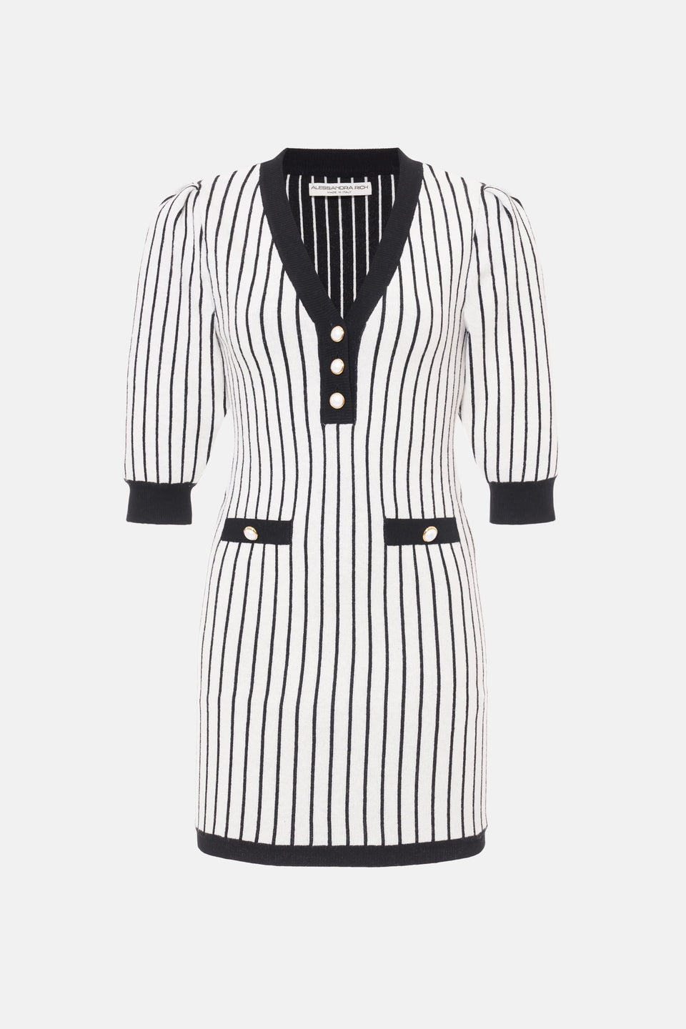 PINSTRIPE KNITTED V-NECK MINI DRESS - 1