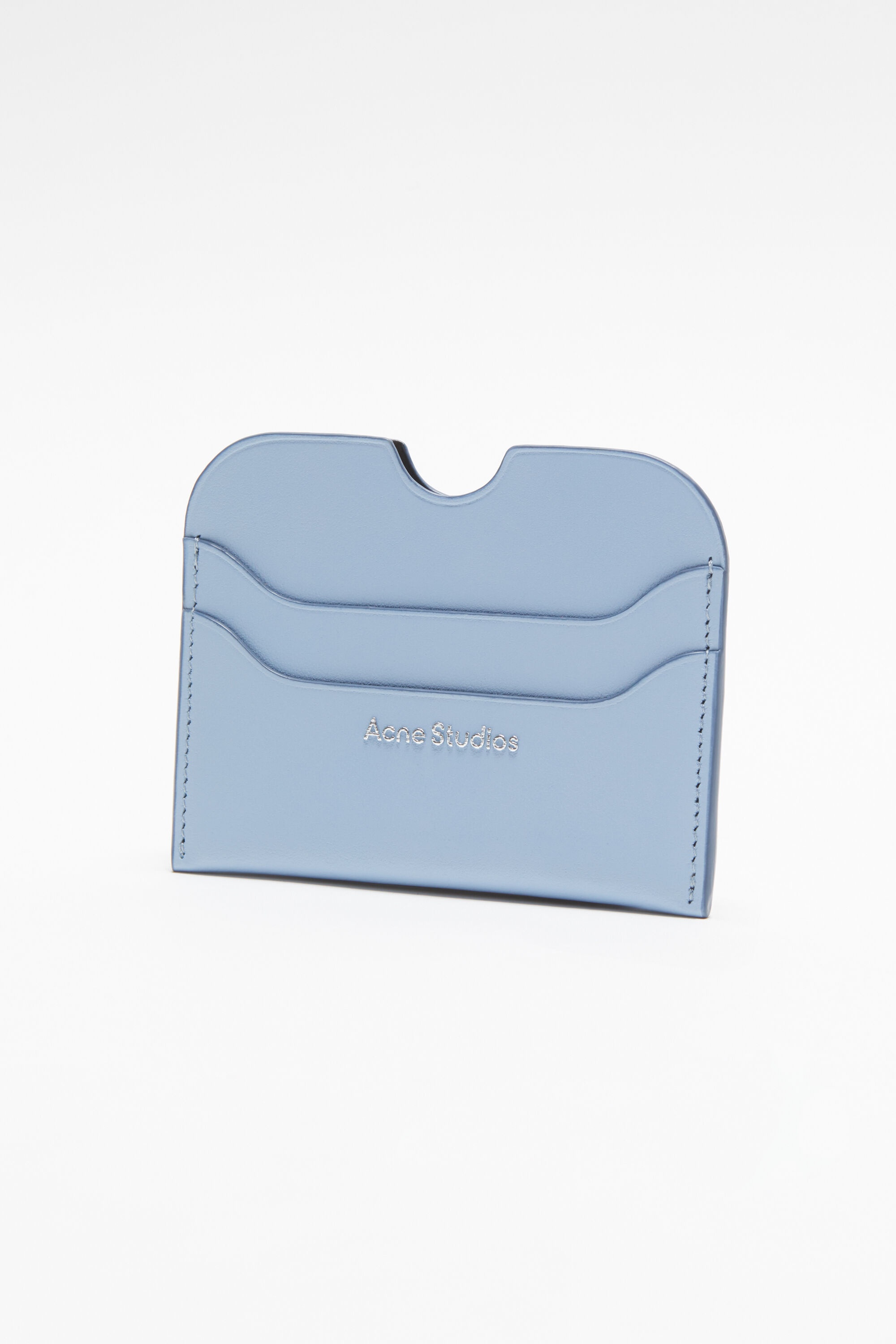Leather card holder - Baby blue/brown - 3