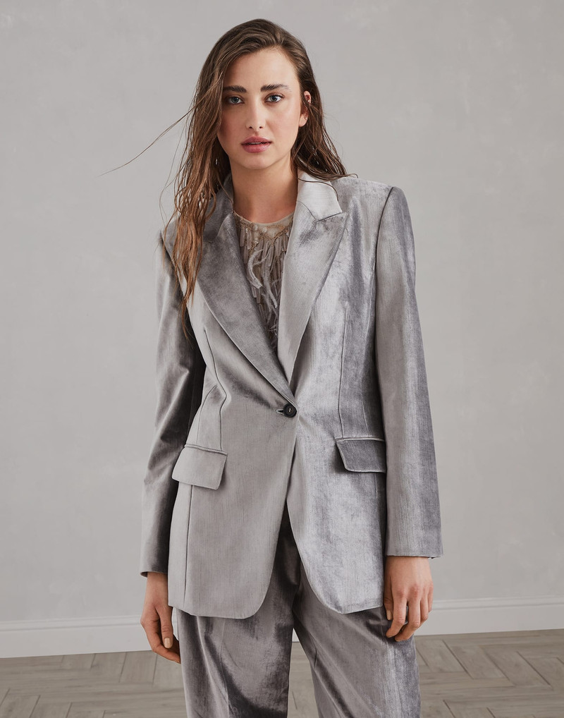 Cotton and viscose sleek velvet blazer with monili 1