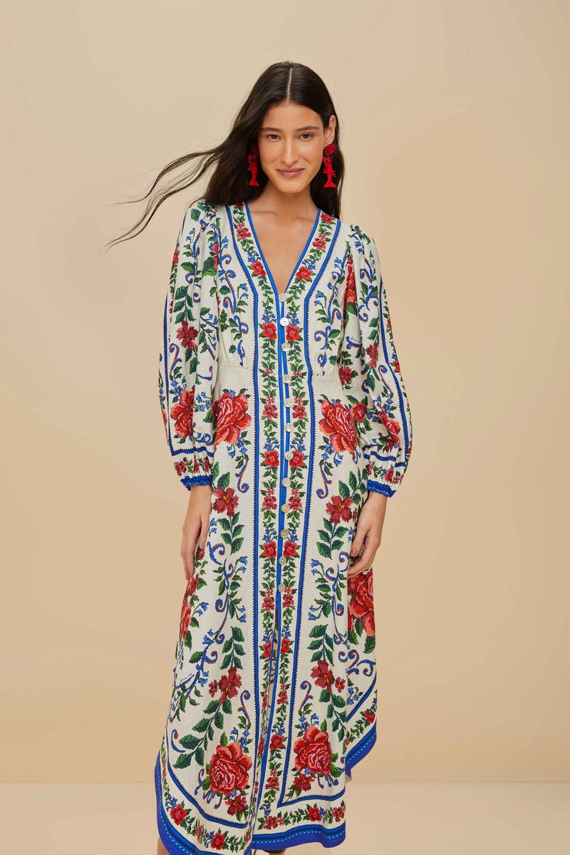 Off-White Flower Tapestry Lenzing™ Ecovero™ Euroflax™ Maxi Dress 1