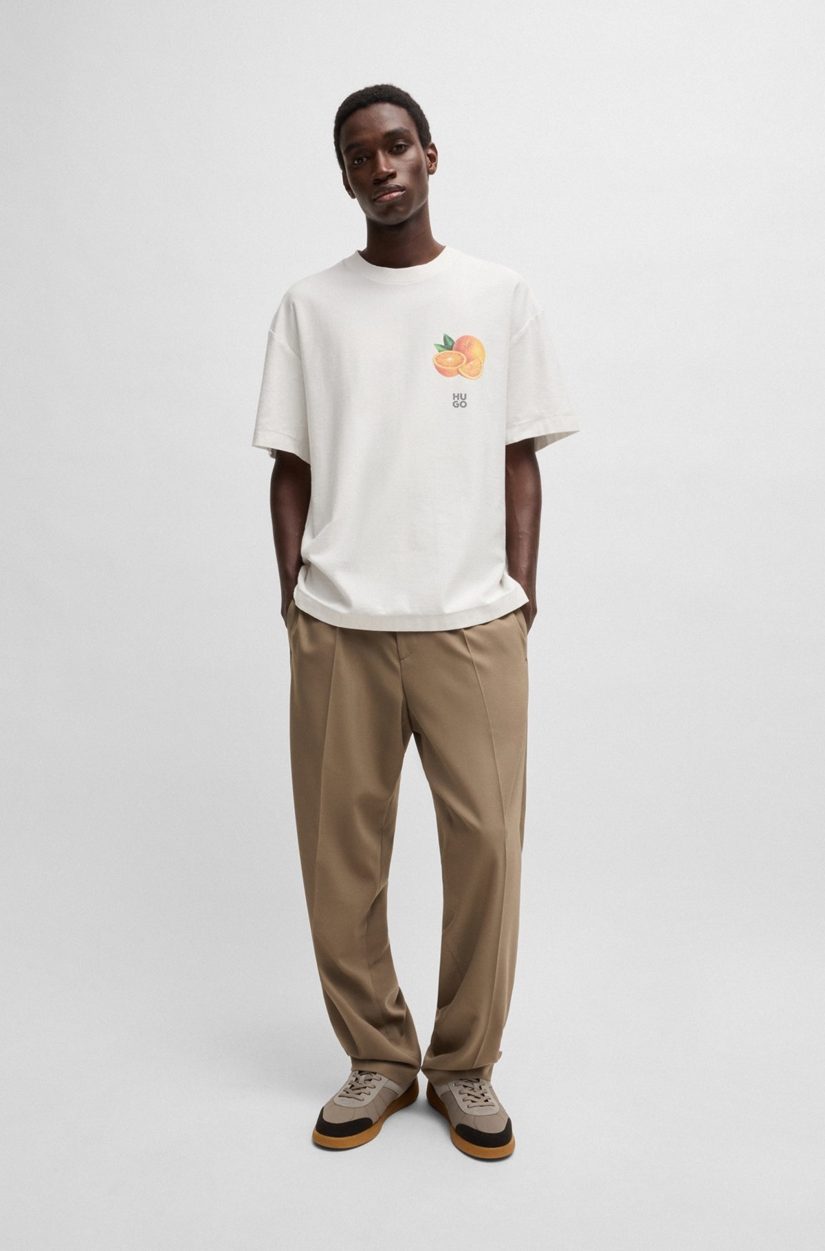 COTTON-JERSEY T-SHIRT WITH ORANGE PRINTS - 4