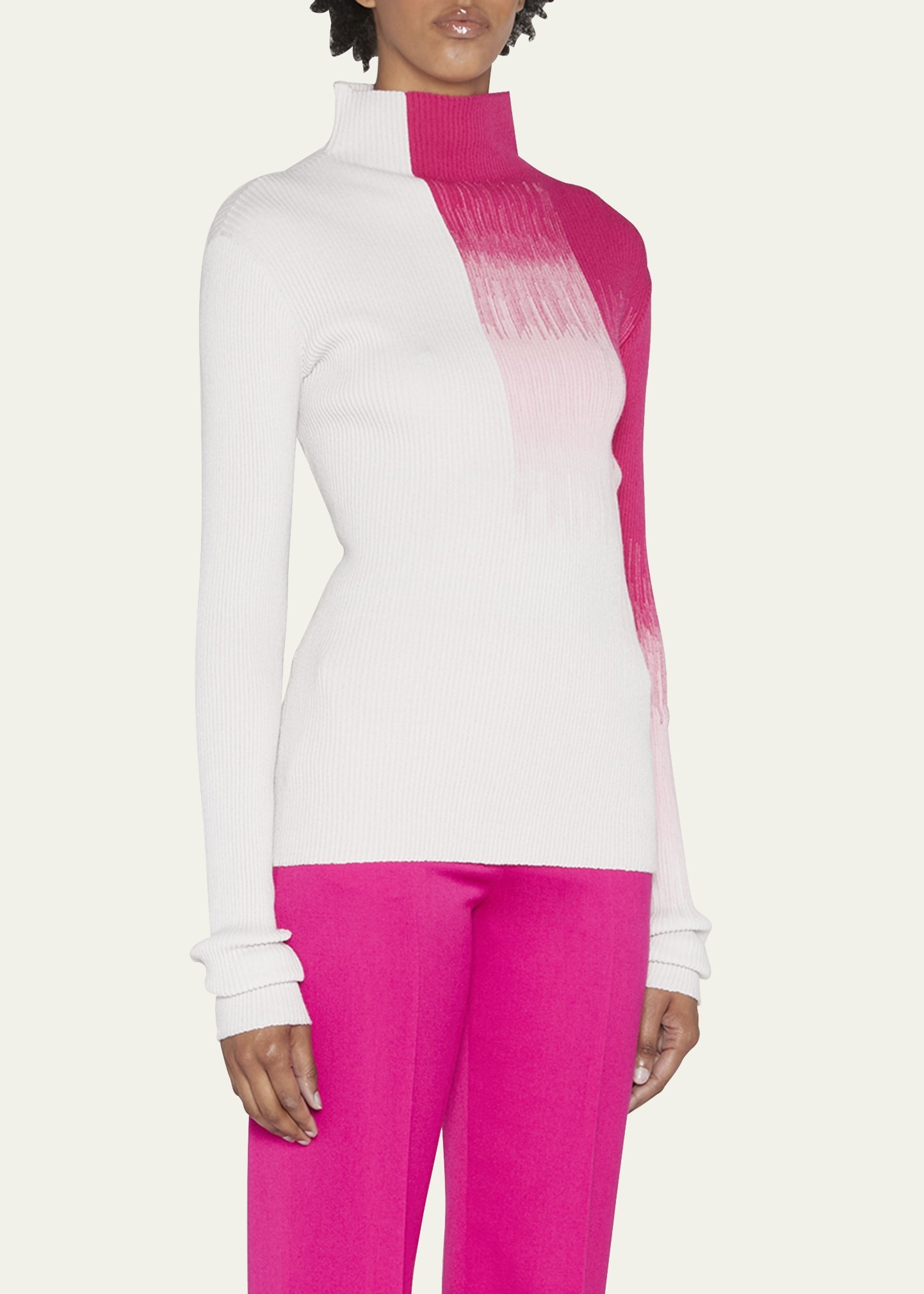 Ribbed Turtleneck Sweater w/ Ombre Detail - 4