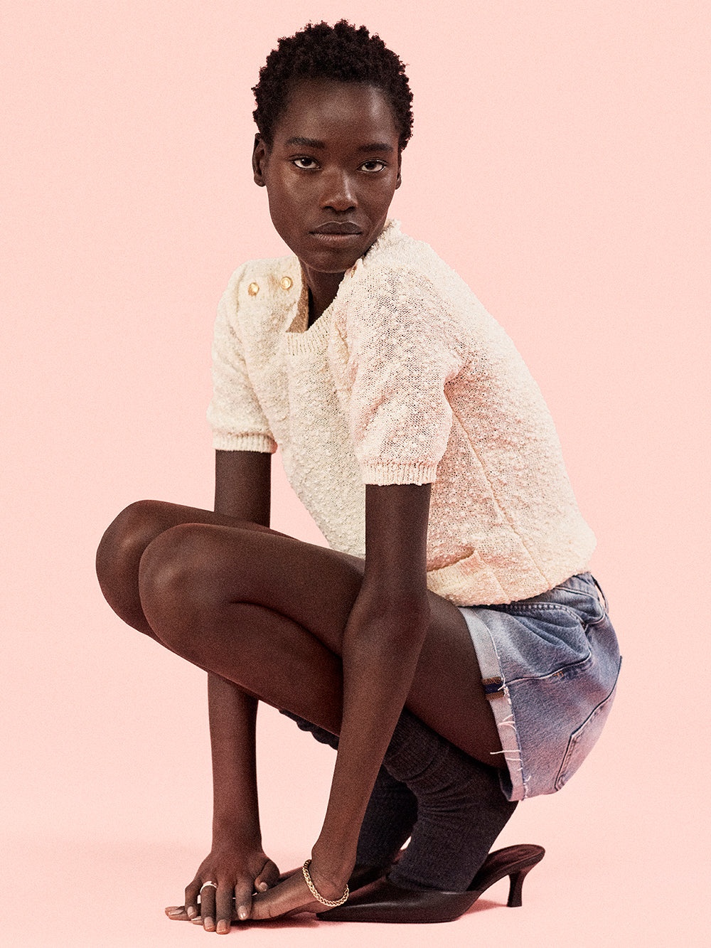 Patch Pocket Short Sleeve Sweater in Cream - 2
