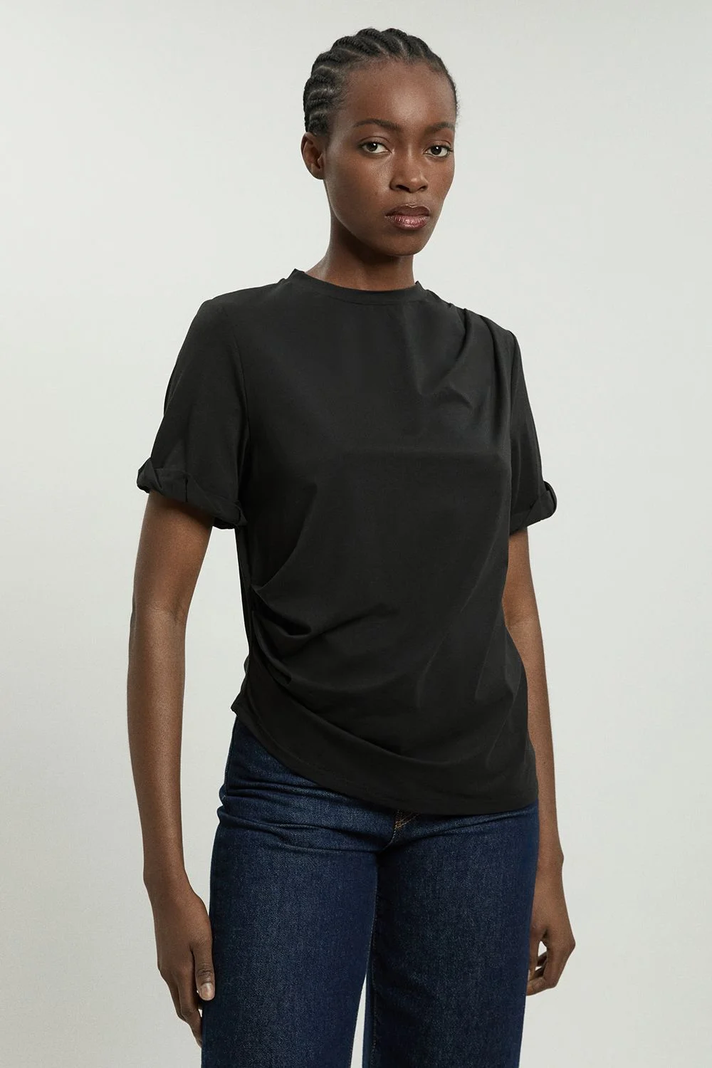 Cotton Jersey Gathered Detail T-Shirt - 1