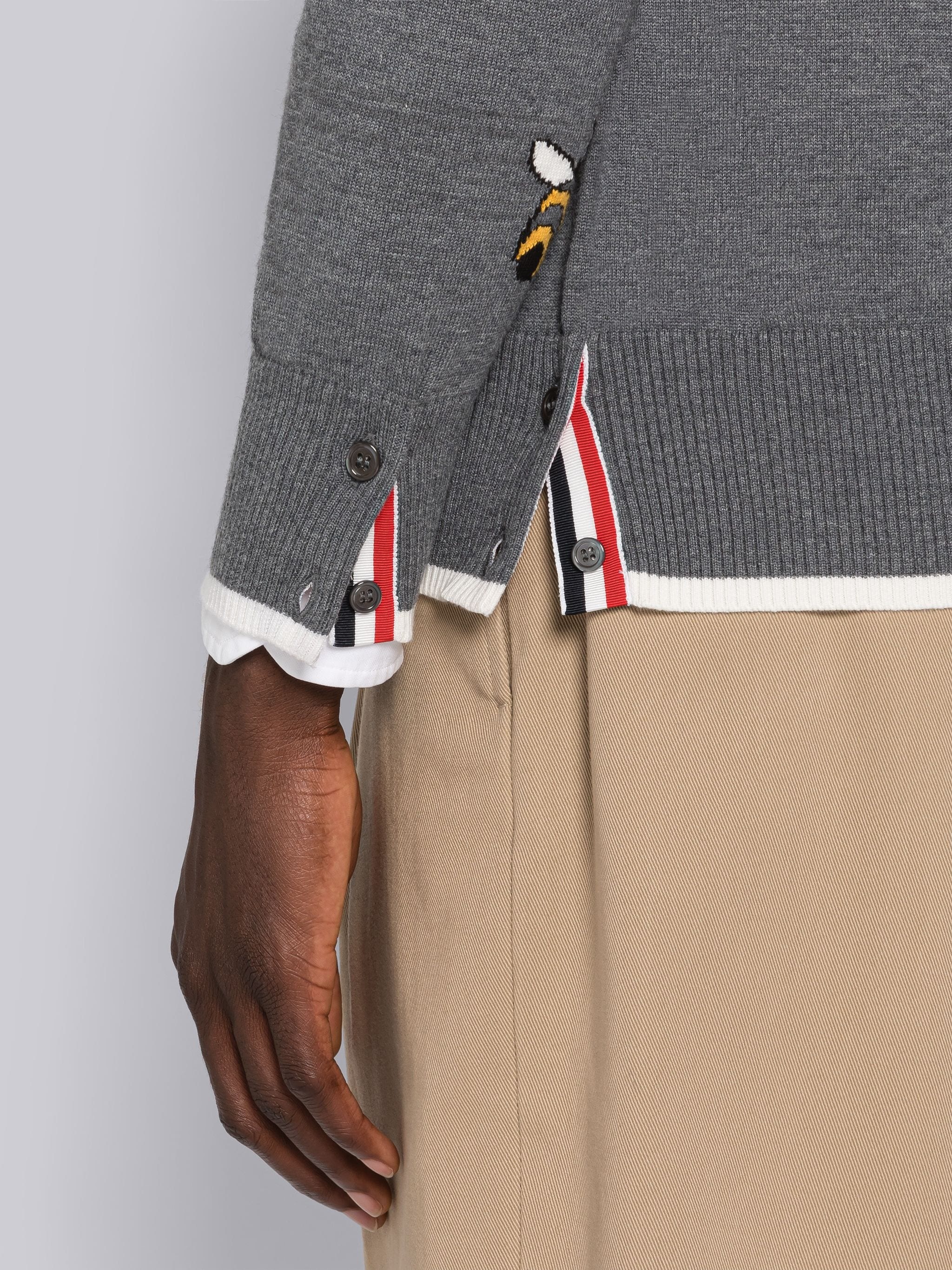 COTTON MERINO BIRDS AND BEES 4-BAR V-NECK CARDIGAN - 6