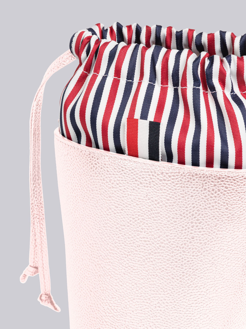 Thom Browne MINI BUCKET BAG W/ RWB LINING POUCH u0026 SHOULDER STRAP IN PEBBLE GRAIN LEATHER outlook