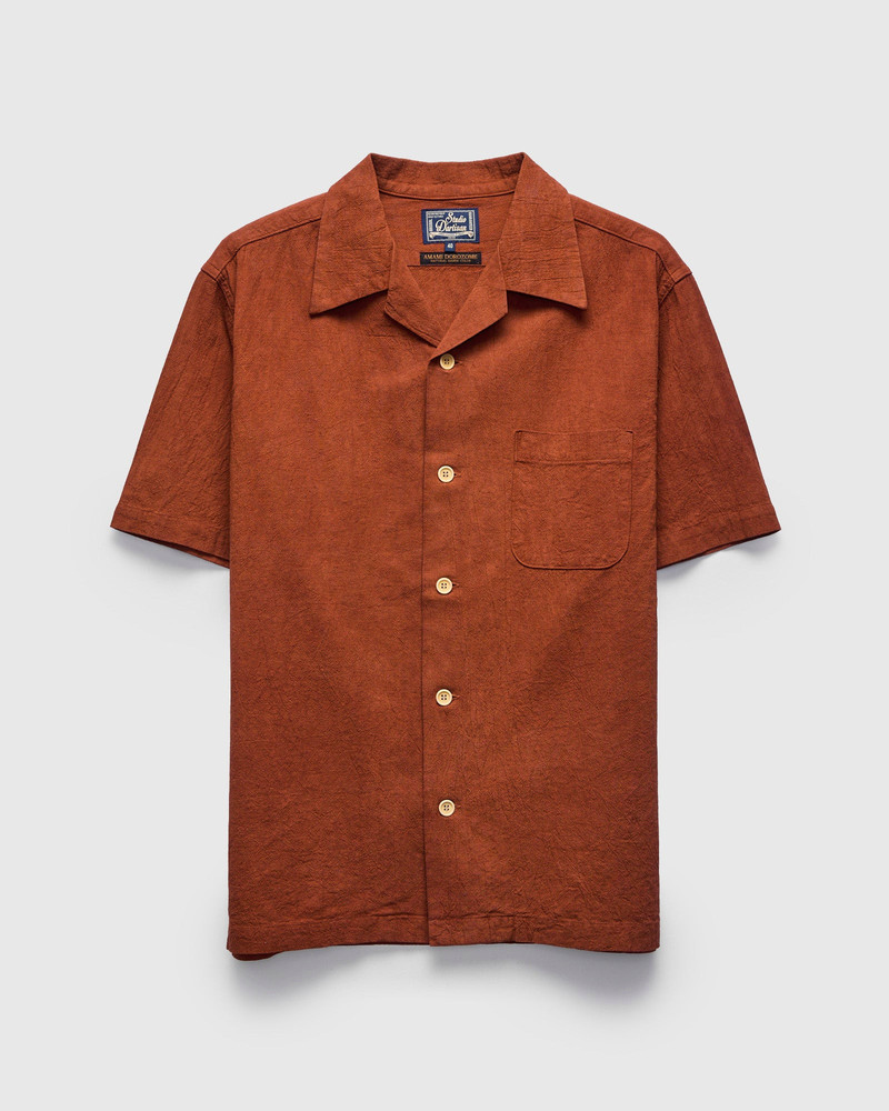 "Amami Mud-Dyed" Cotton-Linen Shirt in Brown 1