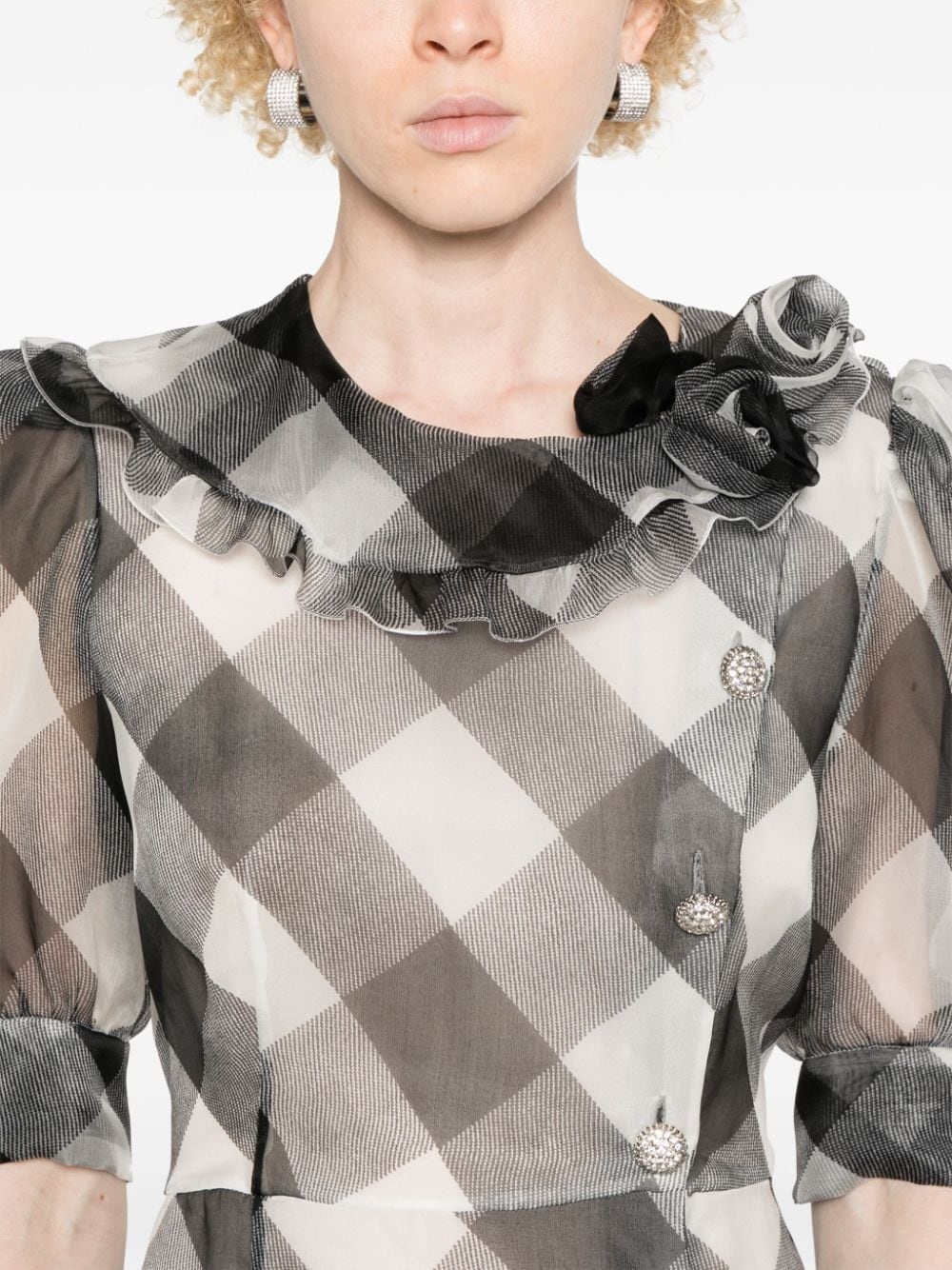 checked silk mini dress - 5