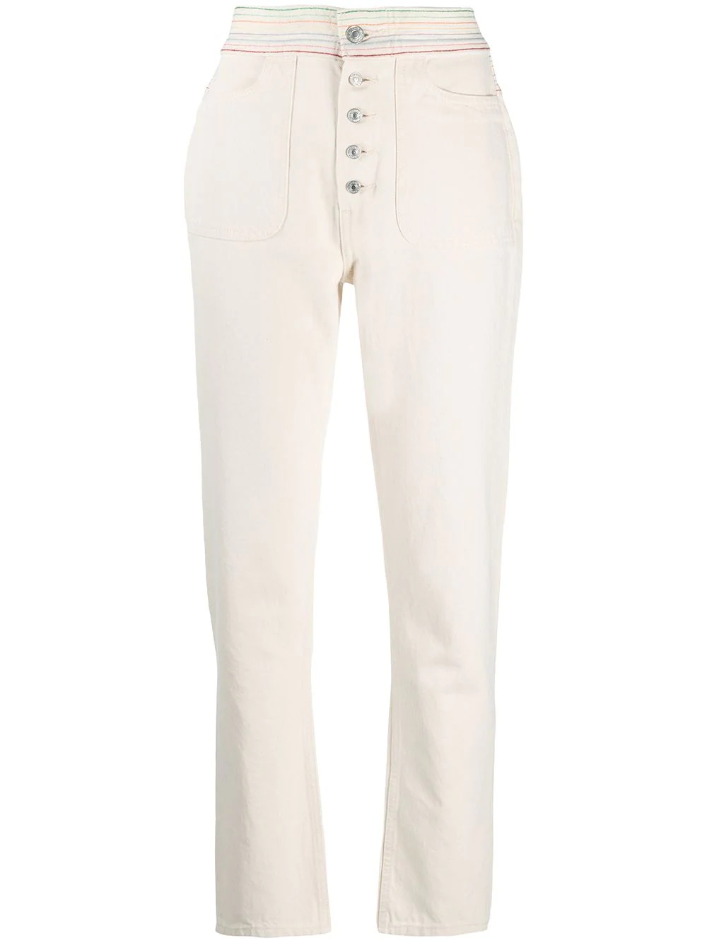 high-waisted contrast stitching jeans - 1