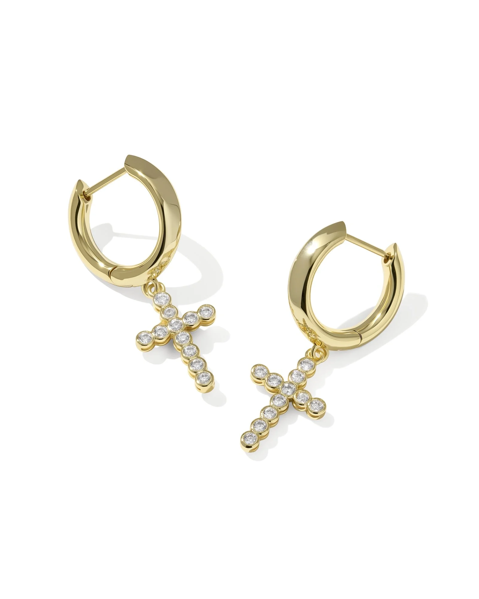Cross Gold Crystal Huggie Earrings - 1