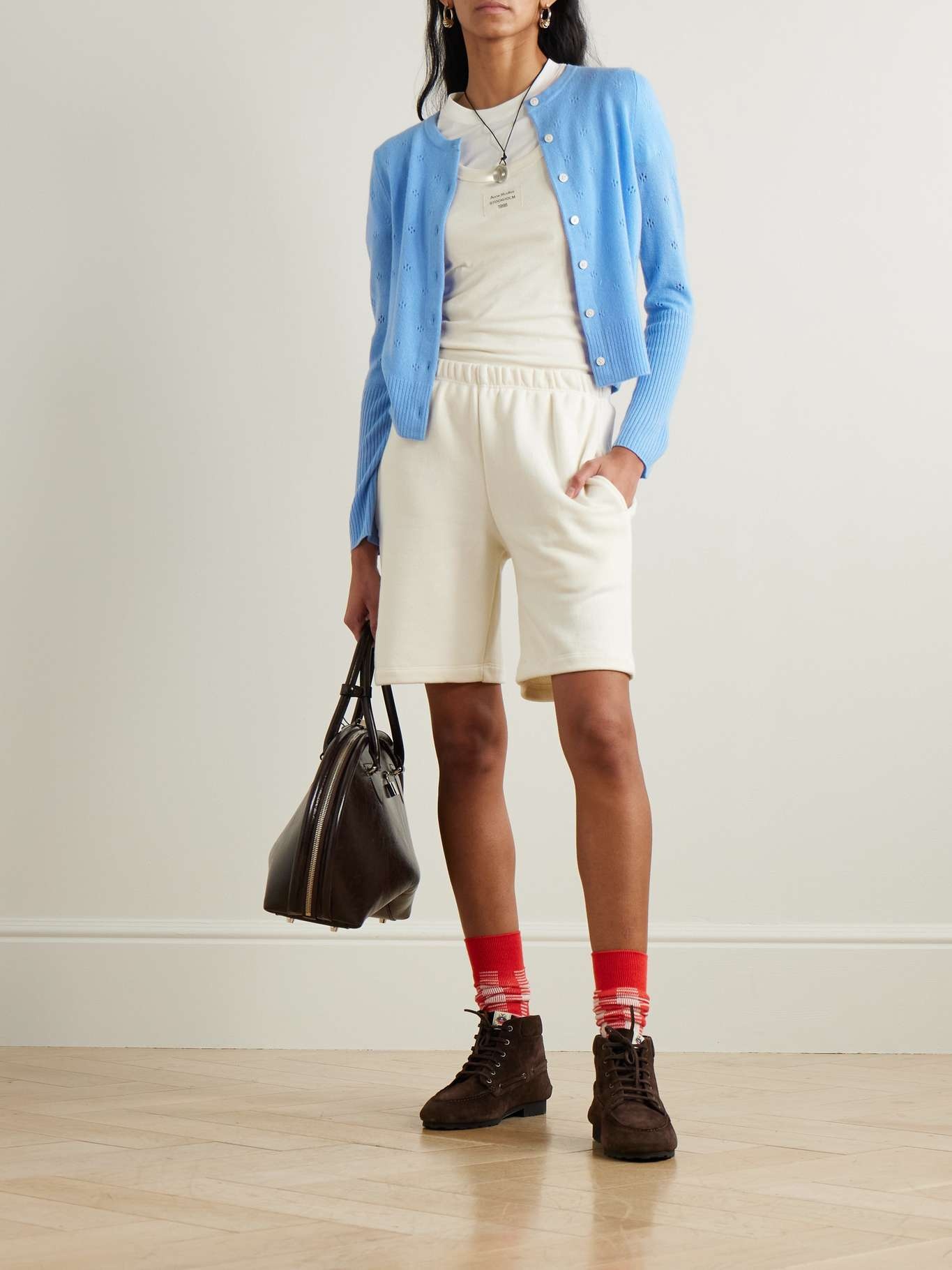 Jane pointelle-knit cashmere cardigan Sky blue - 2