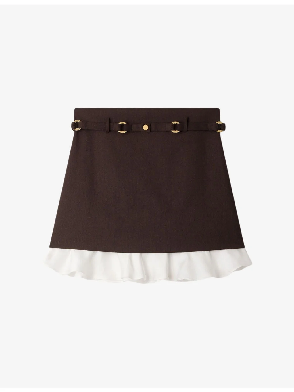 Belted Frill-Hem Stretch Wool-Blend Mini Skirt - 1