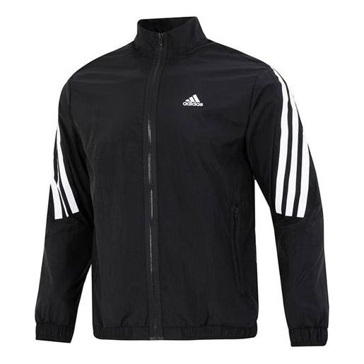 Men's adidas Side Classic Logo Printing Zipper Hooded Jacket Black HJ9944 - 1