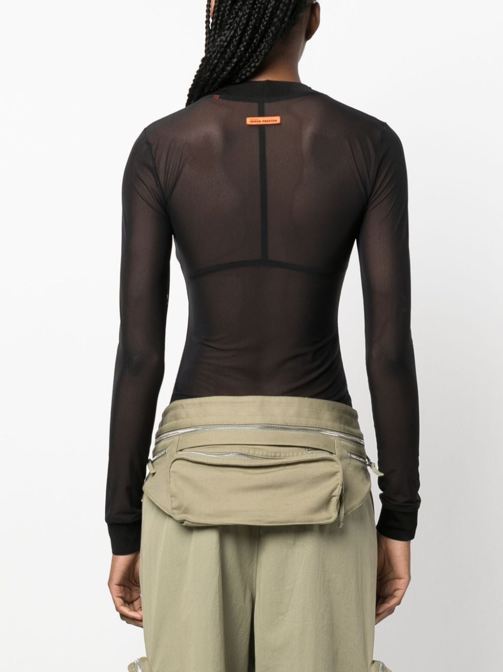 logo-embroidered mesh bodysuit - 6